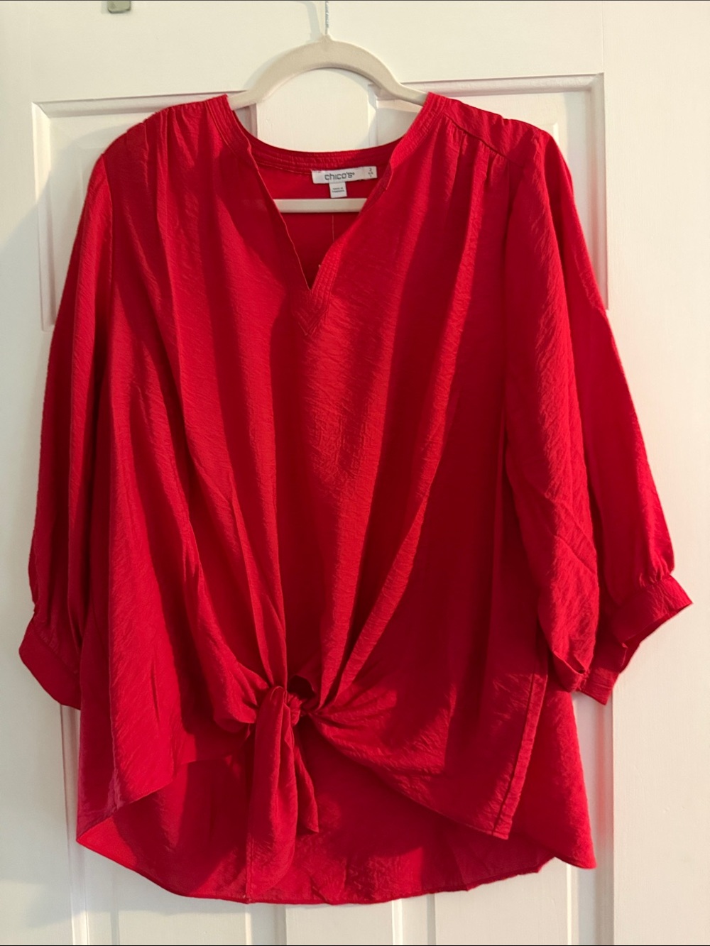 Chico's Bright Red Tie-Front V-Neck Blouse